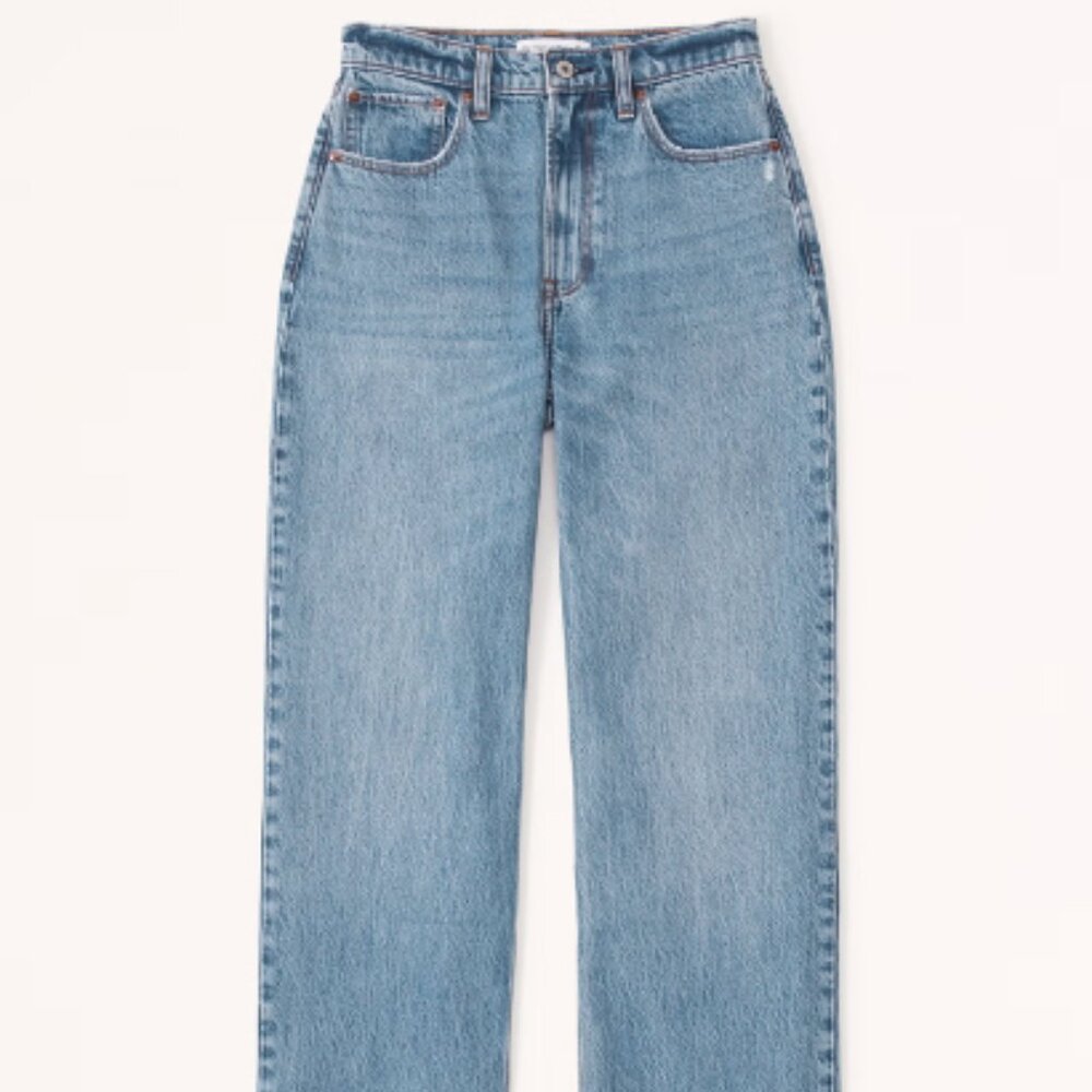 Abercrombie & Fitch High Rise Loose Jeans Curve Love Medium Wash